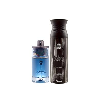 Ajmal Shadow Him EDP Spicy Woody Perfume And Carbon Homme Deodorant Citrus Spicy Fragrance 275 ml - Men Perfumes (Edt/Edp)