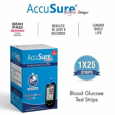 AccuSure Simple Gluco Test Strip 25's - Blood Glucose Monitors/Strips