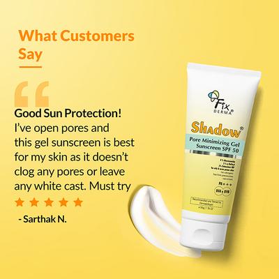 Fixderma Shadow Pore Minimizing Gel Sunscreen SPF 50 PA+++ For UVA & UVB Oily & Acne Prone Skin 50 gm - Face Sunscreen