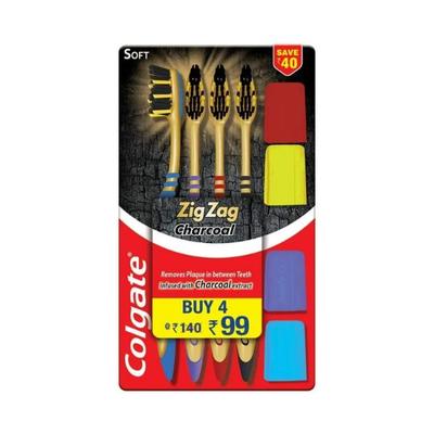 Colgate-Palmolive, Colgate ZigZag Charcoal (Soft) Toothbrush (4 pcs) 1's - Toothbrushes