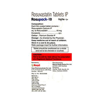 Rosupack 10Mg Tablet 10's - High Cholesterol-Dys