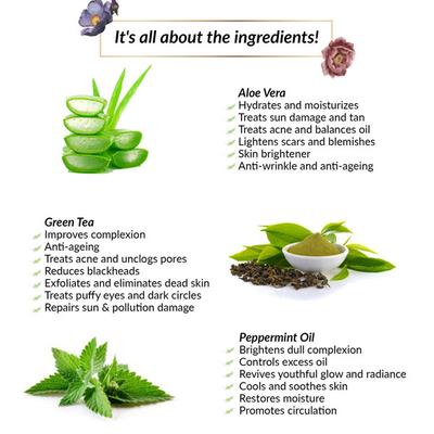 Matra Aloe Vera Glow Gel - Green Tea and Peppermint Extracts 100 gm - Face Gels