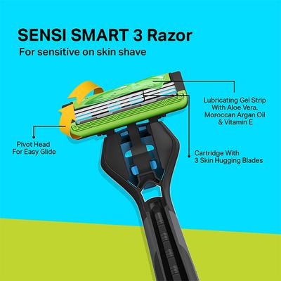 Bombay Shaving Company Sensi Smart 3 Razor 15gm, Green and Charcoal Shaving Foam 50gm 1's - Razors & Cartridges