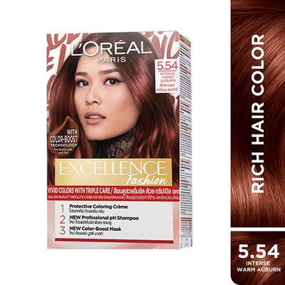 L'Oreal Paris Excellence Fashion Highlights Hair Color, with Color-Boost Technology 5.54 Intense Warm Auburn 172ml - Crème