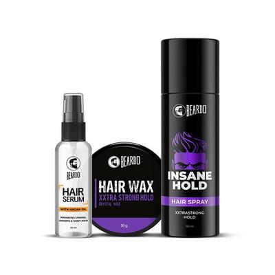 Beardo Ultimate Hold Combo (Serum50gm + Extra Strong 50gm + Insane Hold Spray150) 1's - Hair Gels & Waxes