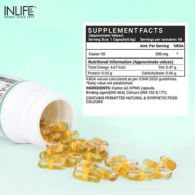 INLIFE Castor Oil 500 mg Veg Capsule 60's - Hair & Skin