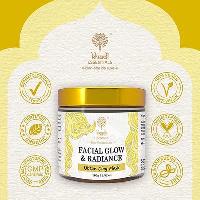 Khadi Essentials Ubtan Clay Mask Facial Glow Anti Tan with Haldi Chandan SLS Free 100 gm - Masks & Peels