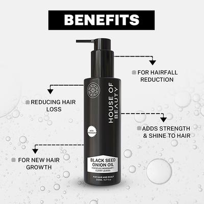 House of Beauty Blackseed Onion Oil Reduces Hair Fall With Real Kalonji Seeds Benefits 200ml - Hair Oils