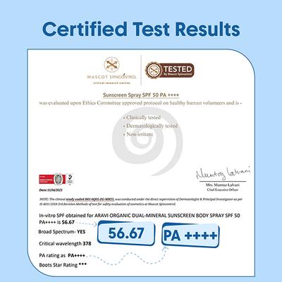 Aravi Organic Dual Mineral Sunscreen Body Spray with Zinc Oxide & Titanium Dioxide 100 ml - Face Sunscreen