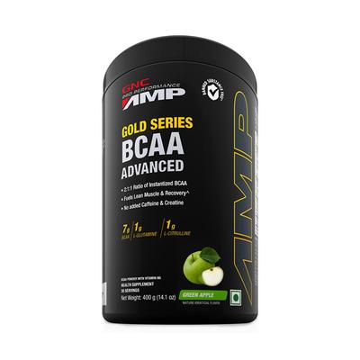 GNC AMP Gold Series BCAA Advanced Powder with Vitamin B6 - Green Apple Flavour 400 gm - Bcaa Supplements