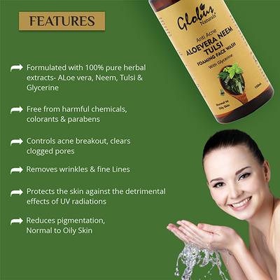 Globus Naturals Aloe Vera Neem Tulsi Foaming Face Wash 150 ml - Face Wash & Cleansers