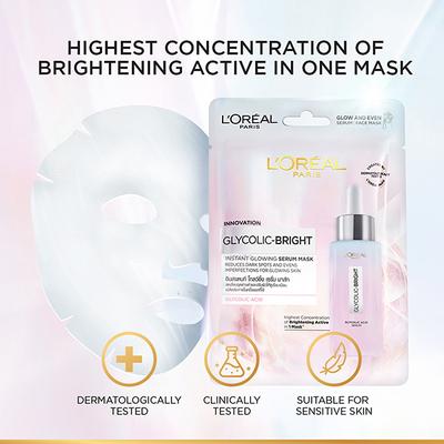 L'Oreal Paris Glycolic Bright Glowing Serum Sheet Mask 22 gm - Sheet Masks