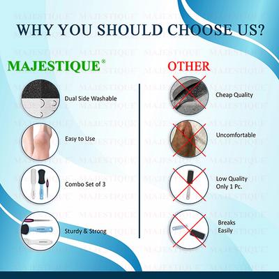 Majestique Set of 2 Foot Scrubbers and Nail Filer with Cuticle Remover - Multicolor 1's - Body Scrubbers & Brushes