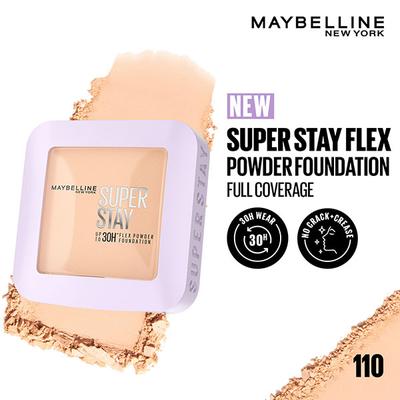 Maybelline New York Super Stay Flex Powder Foundation, 110, 30H Full Cover, Oil-Control 9 gm - Foundation