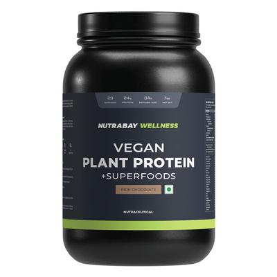 Nutrabay Wellness Vegan Plant Protein + Superfoods - Rich Chocolate 1 kg - Whey Proteins
