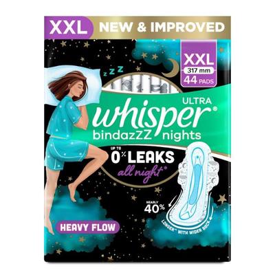 Whisper Ultra Bindazzz Nights Sanitary Pads (XXL) (40+4's Free) 44's - Sanitary Napkins