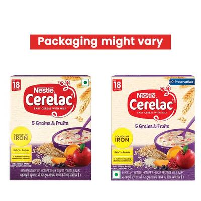 Nestle CERELAC 5 Grains & Fruits Baby Food Cereal No Preservatives (18 to 24 Months Baby) 300 g - Baby And Infant Supplements