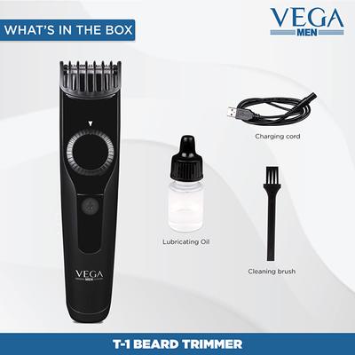 VEGA Men T1 Beard Trimmer For Men With 40 Mins Run Time, Usb Charging & 23 Length Settings (VHTH-18 Black) 1 gm - Trimmers