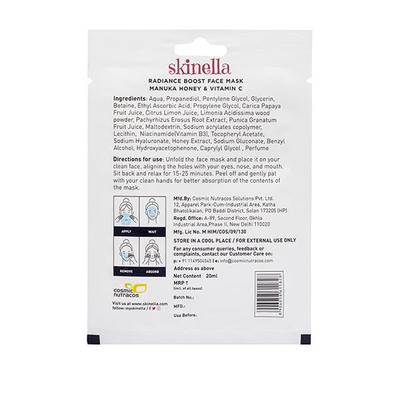 Skinella Radiance Boost Sheet Mask - Manuka Honey & Vitamin C 20 ml - Sheet Masks