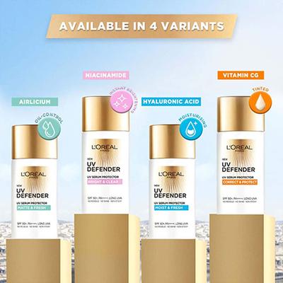 L'Oreal Paris Uv Defender Uv Serum Protector SPF 50+ Pa++++, Moist & Fresh 50 ml - Face Sunscreen