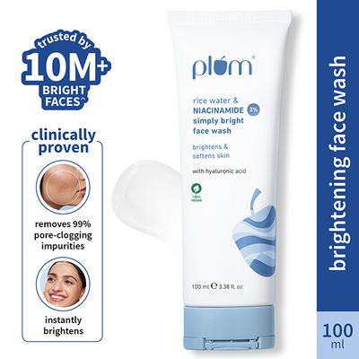 Plum Bright 2% Niacinamide Face Wash with Rice Water Brightens Skin, Helps Fade Blemishes 100 ml - Face Sunscreen