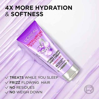 L'Oreal Paris Hyaluron Moisture Hydra Filling Night Cream 4X More Hydration & Softness Leave In/No Weight Down Dehydrated Hair 180 Ml - Hair Creams