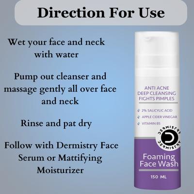 Dermistry Anti Acne 2% Salicylic Acid Foaming Face Wash 150 ml - Face Moisturizers
