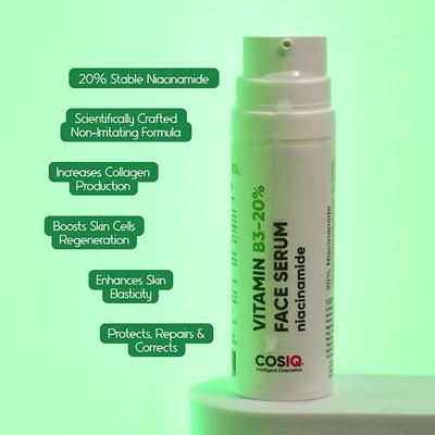 Cos IQ Niacinamide Vitamin B3 20 percent High Dose Face Serum With 4 percent Multi Peptide Complex and 2 percent HA 30 ml - Face Serum