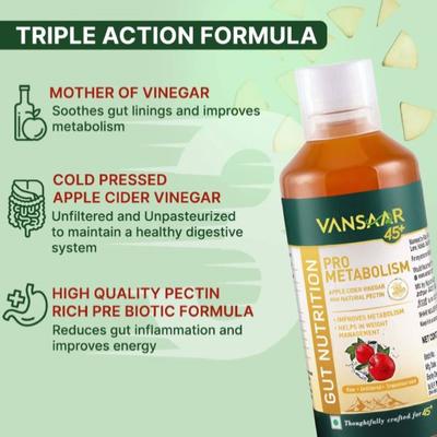Vansaar 45+ Pro Metabolism Booster Apple Cider Vinegar with Natural Pectin Juice 500 ml - Ayurvedic Juices