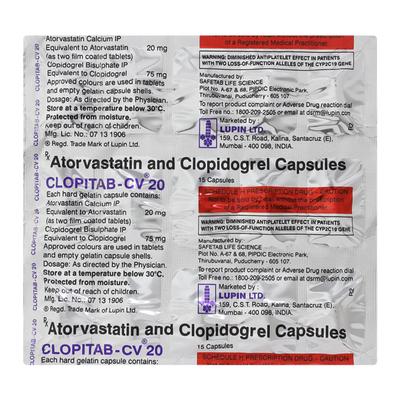 Clopitab CV 20mg Capsule 15'S - High Cholesterol-Dys