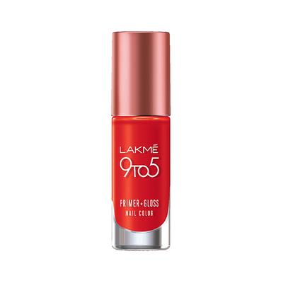 Lakme 9To5 Primer + Gloss Nail Colour Red Splash 6 Ml - Nail Polish