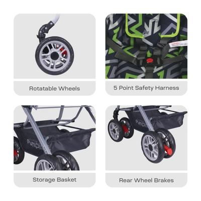 Kiddie Kingdom Stroller Stroller - Black & Green 1's - Baby Safety