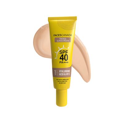 Faces Canada Tinted Sunscreen, SPF 40 PA+++, 1 Percent Hyaluronic Acid and Vitamin C, No White Cast 30 gm - Body Sunscreen