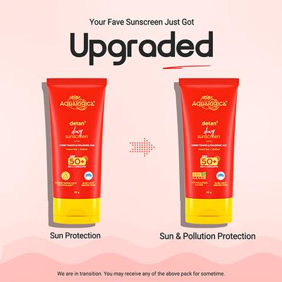Aqualogica Detan + Dewy Sunscreen With Cherry Tomato & Hyaluronic Acid With SPF 50 & Pa ++++ 80 gm - Body Sunscreen