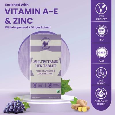 Aesthetic Nutrition Multivitamin Her With Grape Seed, Ginger Extract, Hyaluronic Acid, Vitamin B3, And B12 30 Tablets 1's - Multi-Vitamins