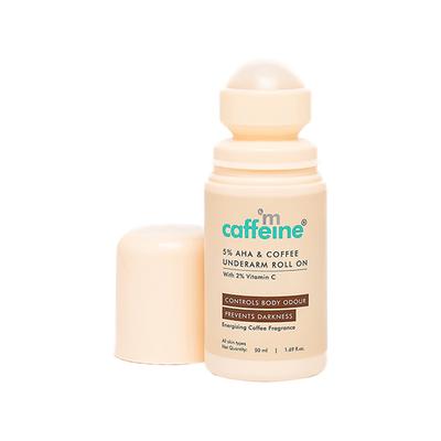 mCaffeine 5% AHA Underarm Roll On - Lactic Acid & Fresh Coffee Deodarant, Prevents Odour & Pigmentation 50 ml - Women Deodorants/Roll-Ons