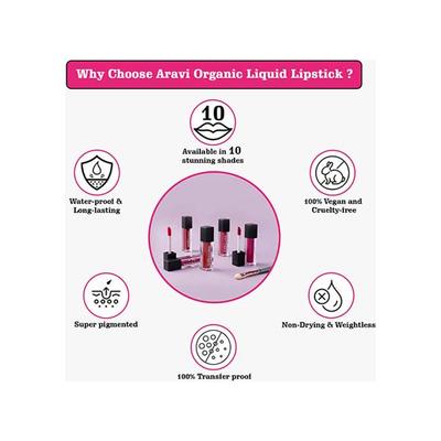 Aravi Organic Long Lasting Ultra Smooth Matte Liquid Lipstick - Signature Smile 7.5 ml - Liquid Lipsticks