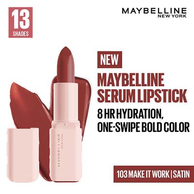 Maybelline New York Serum Lipstick (Satin) 8Hr Hydration + one-swipe bold color - 103 Make it Work 4.3 g - Lipsticks