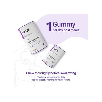 Nudge Wellness Biotin Hair Gummies With Zinc, Vitamin E & Folate for Thicker, Stronger & Shiner Hair 30 Gummies 30's - Hair & Skin