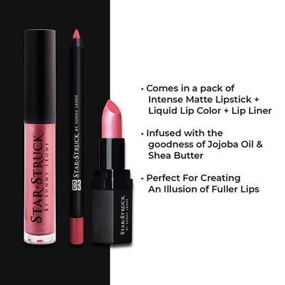 Star Struck By Sunny Leone Berry Glimmer 3Pc Lip Kit (Lipstick + Lip Gloss + Lip Liner) 1's - Lipsticks