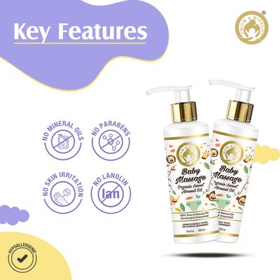 Mom & World Baby Massage Organic Sweet Almond Oil 200 ml - Baby Skin Care
