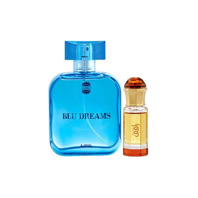 Ajmal Blu Dreams EDP Citurs Fruity Perfume And Mukhallat Raaqi Concentrated Perfume Oil Floral Fruity 110 ml - Perfumes (Edt/Edp)