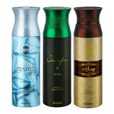 Ajmal Avid & Sacrifice II & Wisal Dahab Deodorant Spray - For Men (Pack Of 3) 200 ml - Men Perfumes (Edt/Edp)