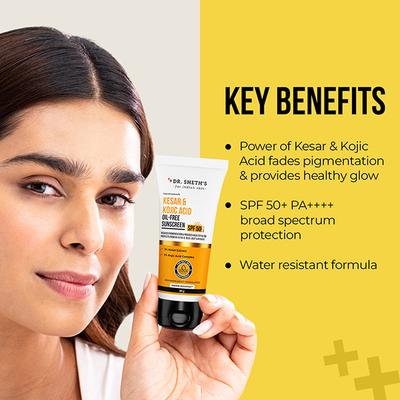 Dr. Sheth's Kesar & Kojic Acid Oil-Free Sunscreen SPF 50+ PA++++ 30 gm - Face Sunscreen