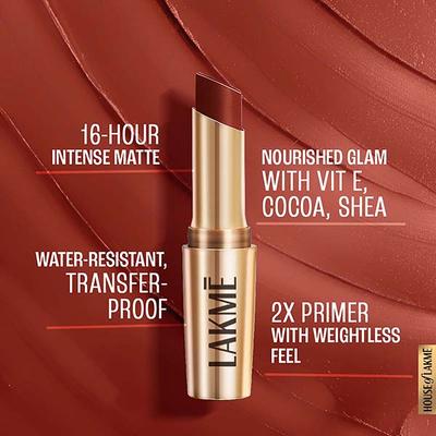 Lakme 9to5 Powerplay Priming Matte Lipstick, Lasts 16hrs, Red Rust, 3.6 gm - Lipsticks