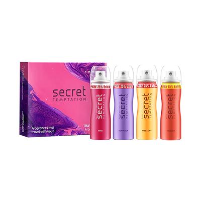 Secret Temptation Travel Pack with Pink Romance Mystery Mini Deodorant for Women 50ml Each 4's - Women Deodorants/Roll-Ons