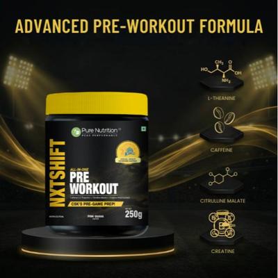 Pure Nutrition NXTSHIFT All-in-One Pre Workout Powder - Pink Guava Flavour 250 g - Calcium And Minerals