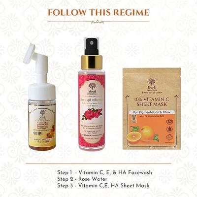 Khadi Essentials Ayurvedic Vitamin C & Hyaluronic Acid Serum Sheet Mask For Spot Removal & Hydrated Skin (Pack of 3) 100 gm - Sheet Masks