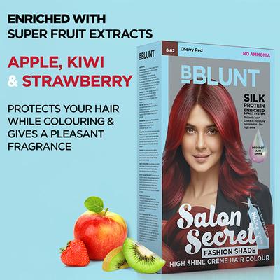 BBlunt Salon Secret High Shine creme Hair Colour 6.62 Cherry Red (50gm+50ml+8ml) 1's - Crème