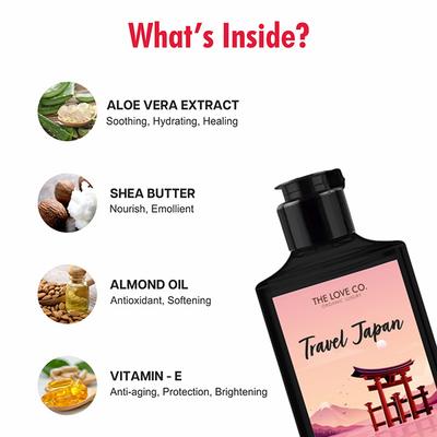 The Love Co. Travel Japan Body Wash - Body Wash For Women - Hydrating - Moisturizing Body Care - 100% Vegan - Paraben Free 250 ml - Shower Gels & Body Wash